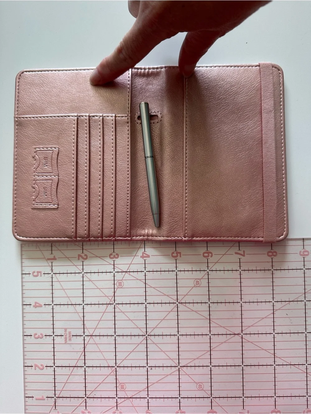 Pink Metallic Passport Holder Card Slots Pen Sim Money International Travel USA